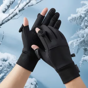 Guanti in pile impermeabili e isolanti per touchscreen con dita ribaltabili
